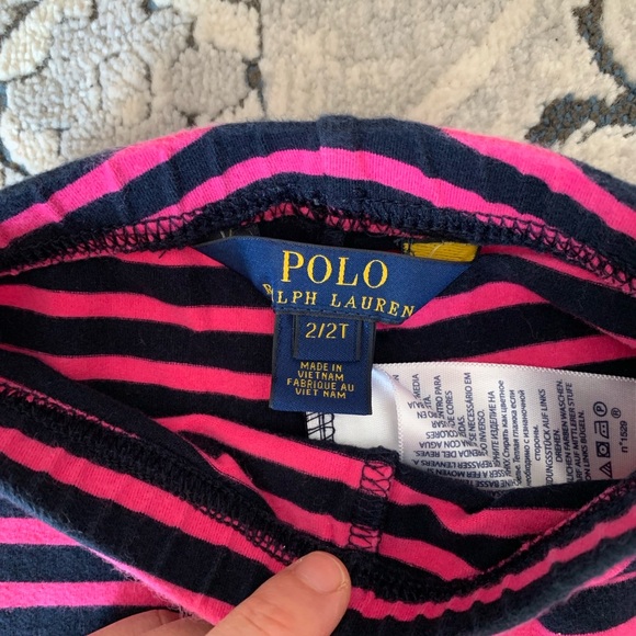 Ralph Lauren navy & pink striped leggings, size 2T - Picture 2 of 2